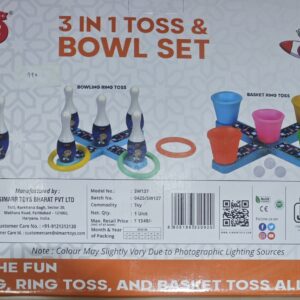 KATS 3 in 1 Toss & Bowl Set – Bowling, Ring Toss & Basket Toss Game | 3+ Years
