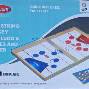 SIMARR 3-in-1 String Hockey Game with Ludo & Snakes and Ladders | Wooden Family Board Game | 60 x 40 cm | Age 5+