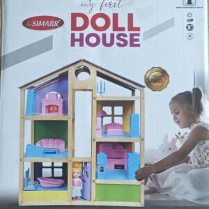 Simarr My First Doll House Wooden Dollhouse with Doll & 16 Accessories | Pretend Play Set for Kids 3+