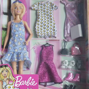 Barbie Doll with 3 Fashion Dresses, Shoes & Handbags – Mattel