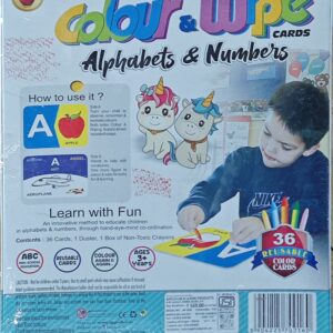 Applefun Colour & Wipe Cards – Alphabets & Numbers | 36 Reusable Learning Cards with Crayons | Preschool Educational Toy | Age 3+ Brand