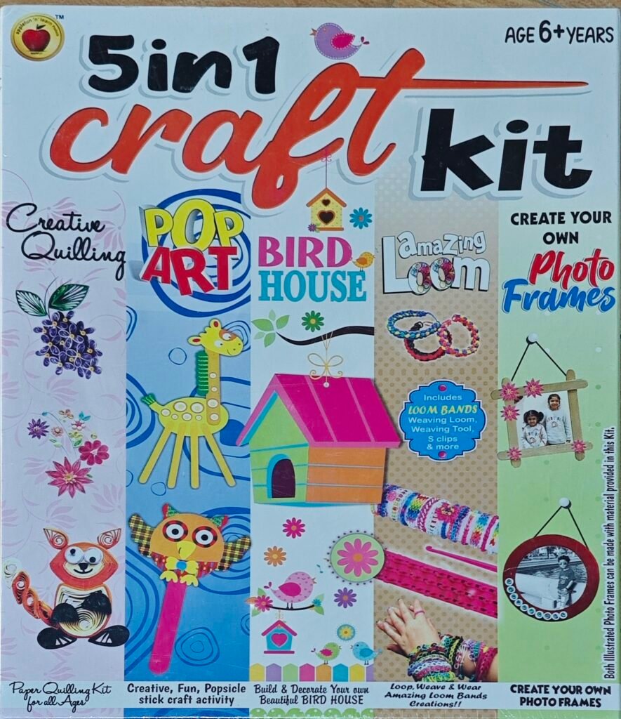 Applefun 5 in 1 Craft Kit | Creative DIY Activity Kit for Kids | Paper Quilling, Pop Art, Bird House, Loom Bands & Photo Frames | Age 6+